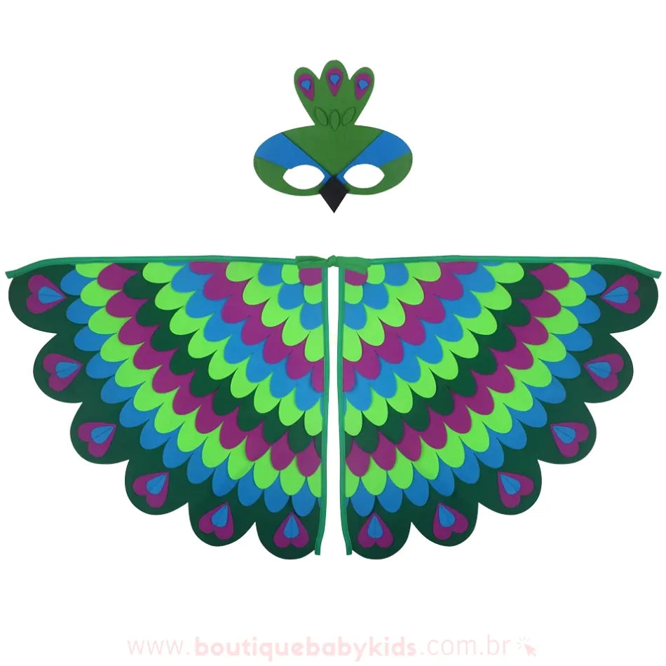Kit Fantasia Infantil Temática Pássaro Arco-Íris Verde Carnaval - Boutique Baby Kids