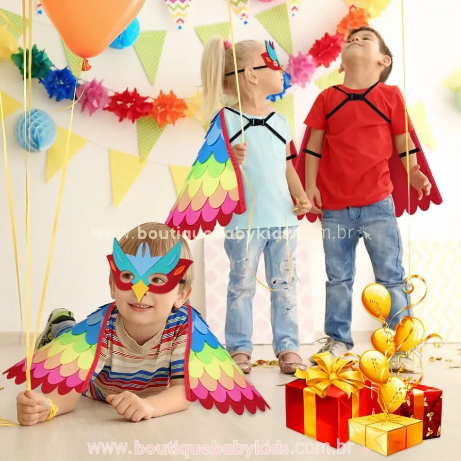 Kit Fantasia Infantil Temática Pássaro Arco-Íris Carnaval - Boutique Baby Kids
