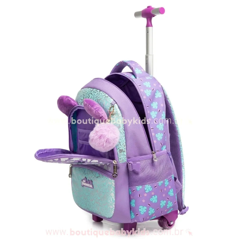 Kit Mochila de Rodinhas com Lancheira e Estojo Felina