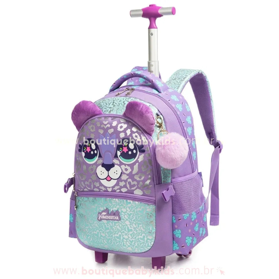 Kit Mochila de Rodinhas com Lancheira e Estojo Felina