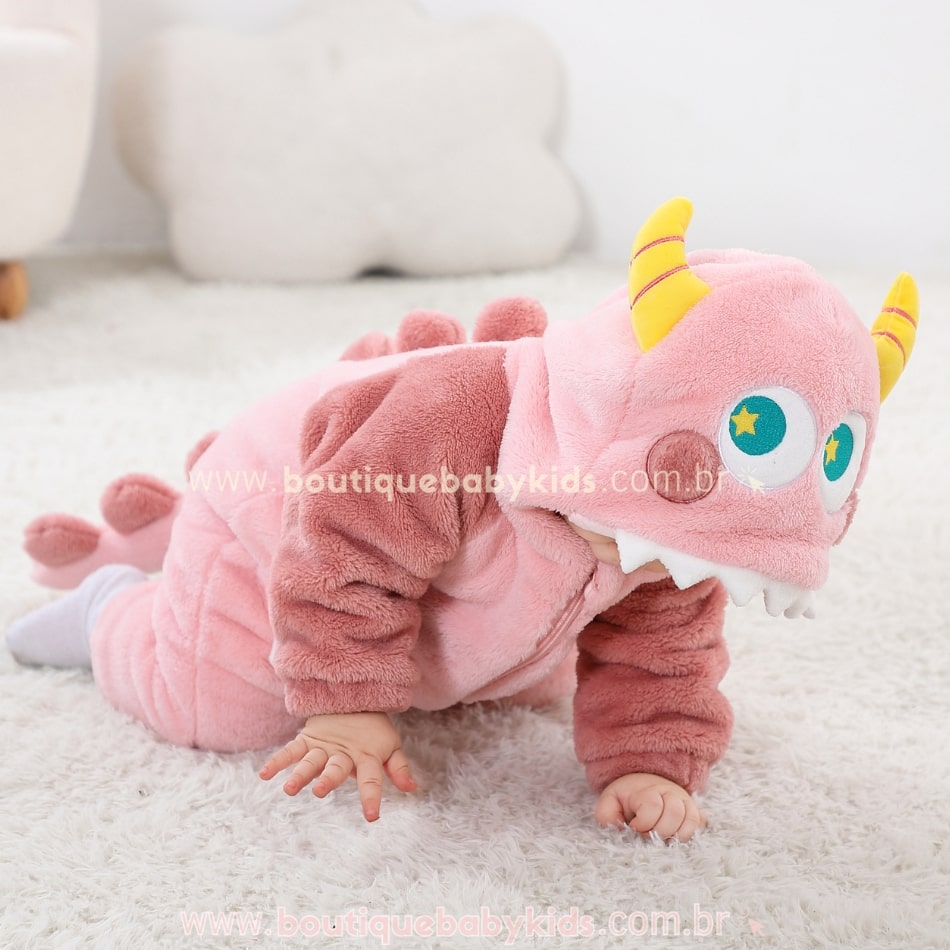 Macacão Bebê Fantasia Bichinho Monstrinha Rosa - Boutique Baby Kids