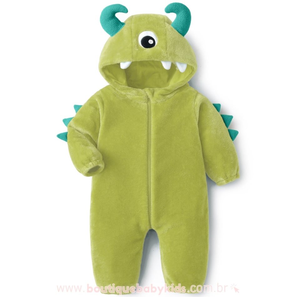 Macacão Bebê Fantasia Monstrinho Mike Monstros S.A - Boutique Baby Kids #verde-claro