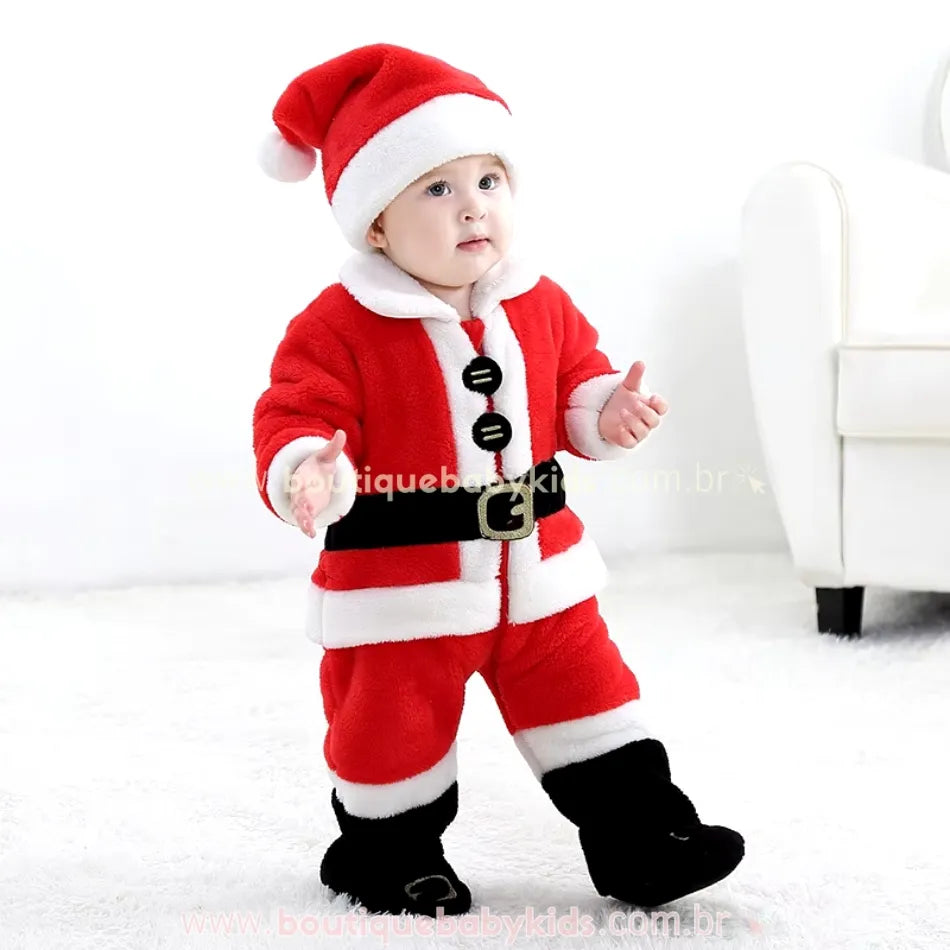 Macacão Bebê Fantasia Papai Noel com Gorro