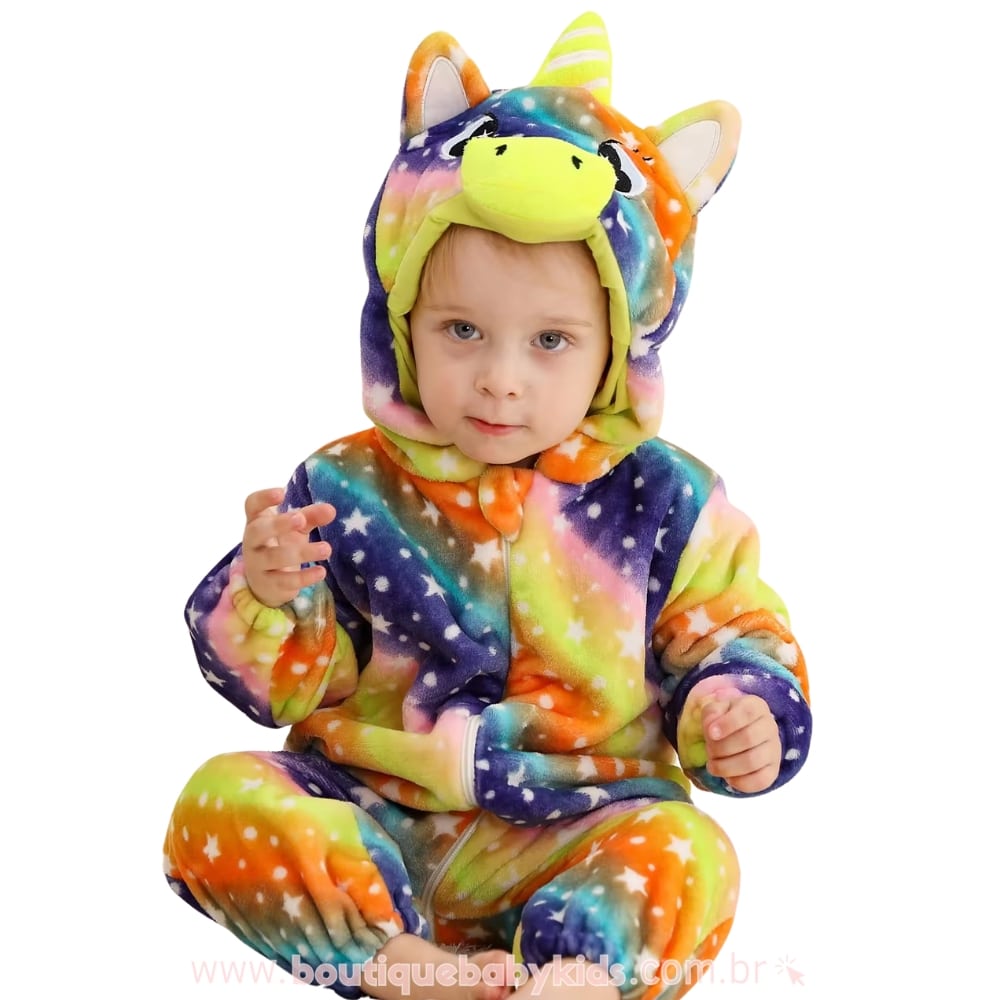 Macacão Bebê Fantasia  Bichinho Unicórnio Colorido - Boutique Baby Kids