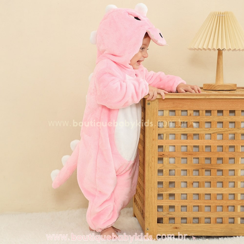 Macacão Bebê Fantasia Bichinho Dinossaura Rosa - Boutique Baby Kids 