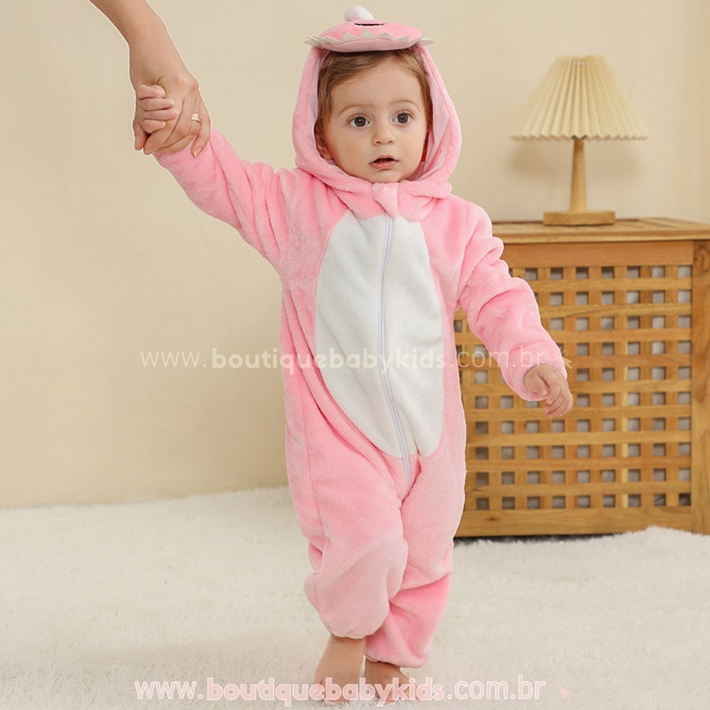 Macacão Bebê Fantasia Bichinho Dinossaura Rosa - Boutique Baby Kids 