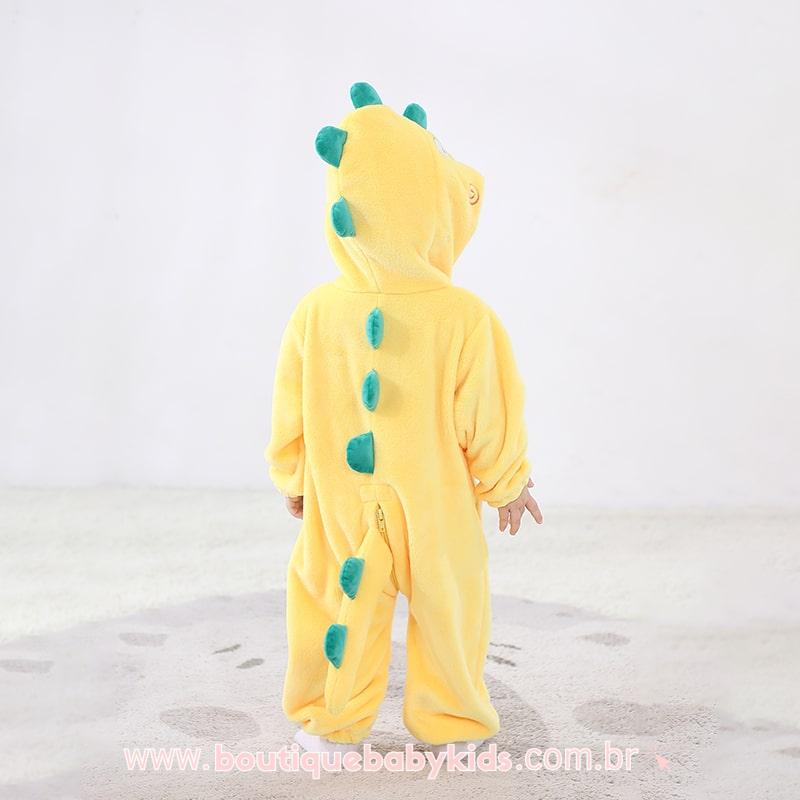 Macacão Bebê Fantasia Bichinho Dinossauro Amarelo - Boutique Baby Kids 
