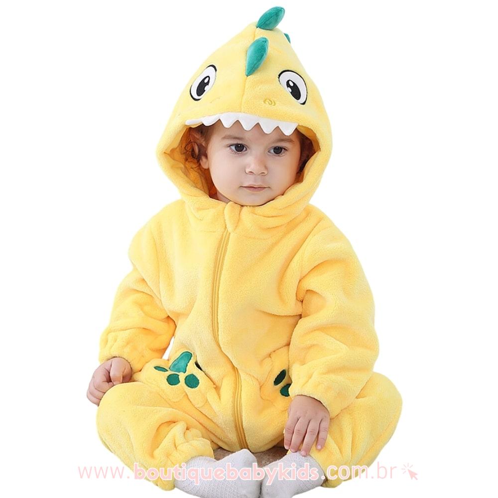 Macacão Bebê Fantasia Bichinho Dinossauro Amarelo - Boutique Baby Kids 