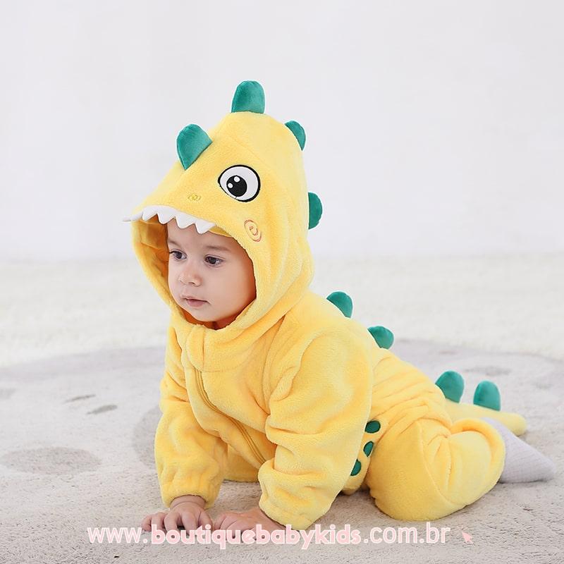 Macacão Bebê Fantasia Bichinho Dinossauro Amarelo - Boutique Baby Kids 