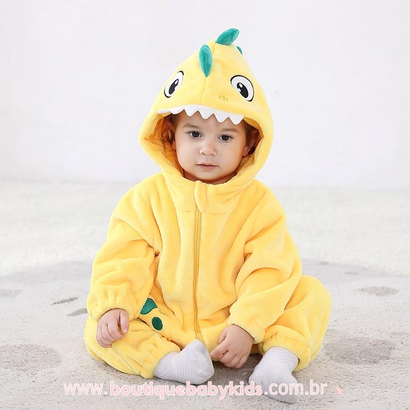 Macacão Bebê Fantasia Bichinho Dinossauro Amarelo - Boutique Baby Kids 