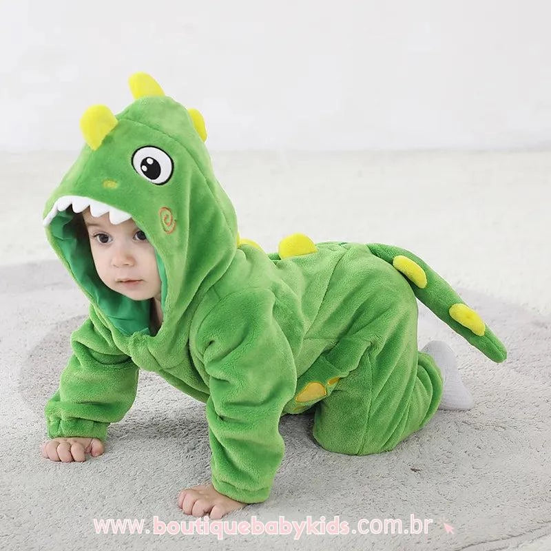 Macacão Bebê Fantasia Bichinho Dinossauro Verde - Boutique Baby Kids 