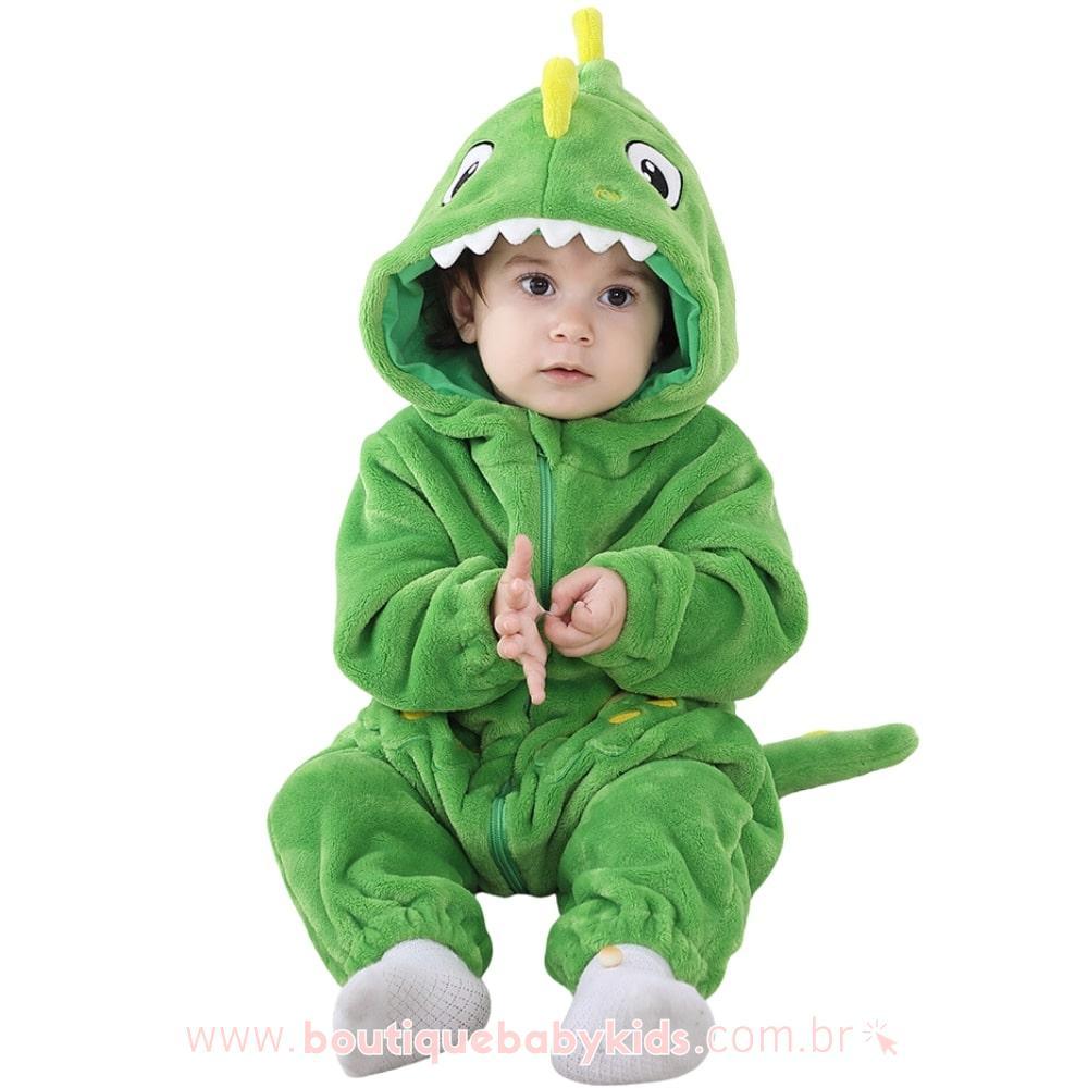 Macacão Bebê Fantasia Bichinho Dinossauro Verde - Boutique Baby Kids 