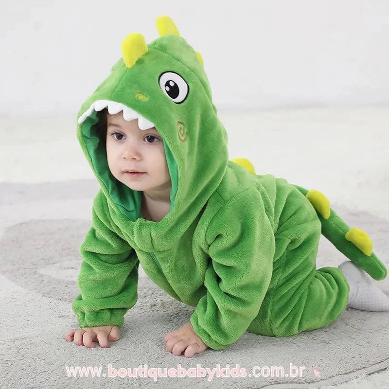 Macacão Bebê Fantasia Bichinho Dinossauro Verde - Boutique Baby Kids 