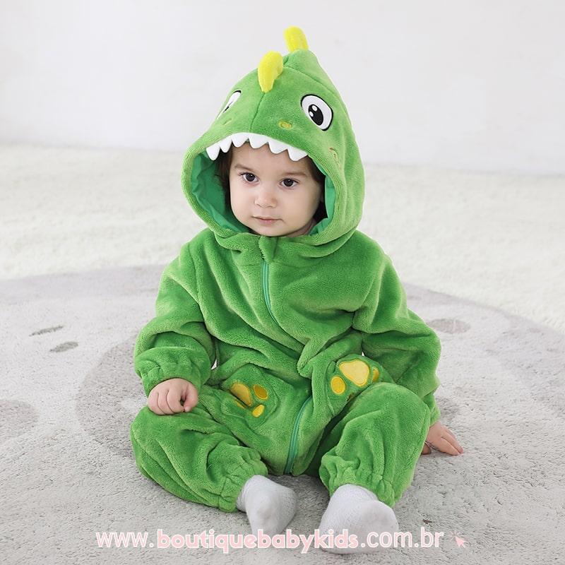 Macacão Bebê Fantasia Bichinho Dinossauro Verde - Boutique Baby Kids 