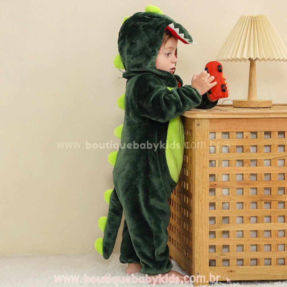 Macacão Bebê Fantasia Bichinho Dinossauro Verde Escuro - Boutique Baby Kids 