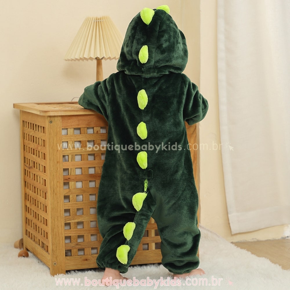 Macacão Bebê Fantasia Bichinho Dinossauro Verde Escuro - Boutique Baby Kids 
