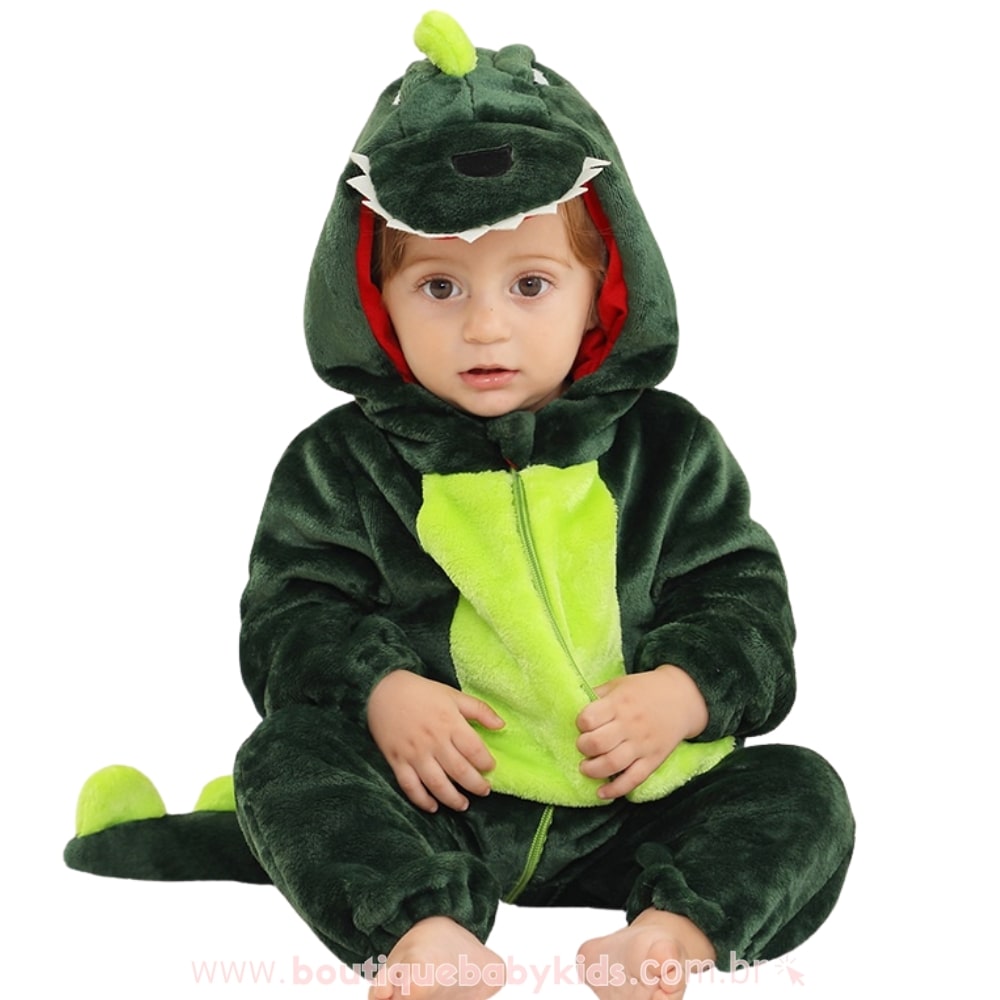 Macacão Bebê Fantasia Bichinho Dinossauro Verde Escuro - Boutique Baby Kids 