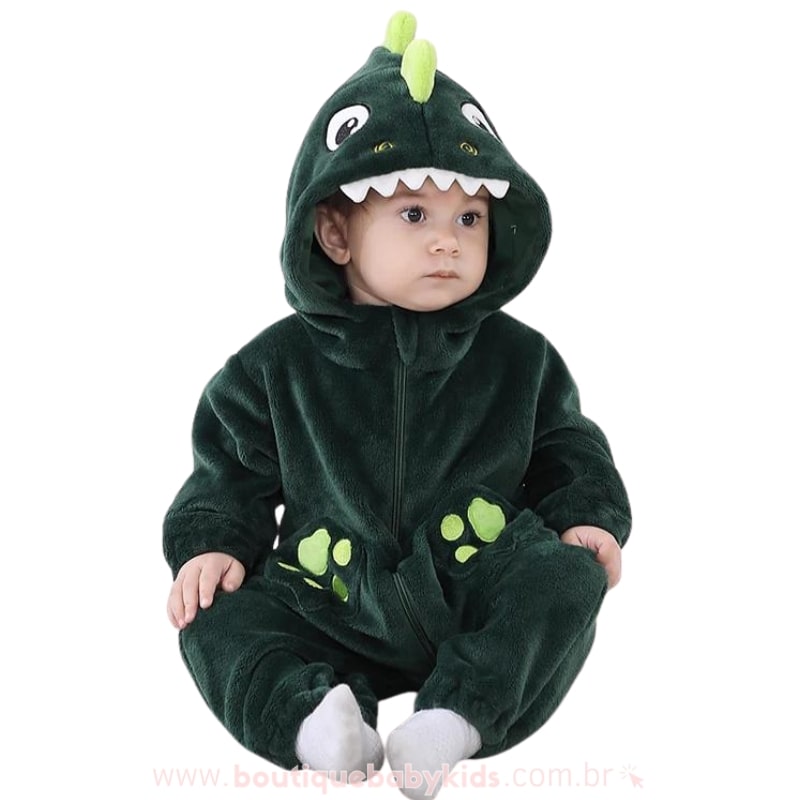 Macacão Bebê Fantasia Bichinho Dinossauro Verde - Boutique Baby Kids 