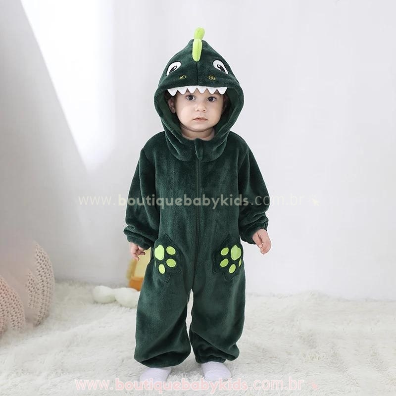 Macacão Bebê Fantasia Bichinho Dinossauro Verde - Boutique Baby Kids 