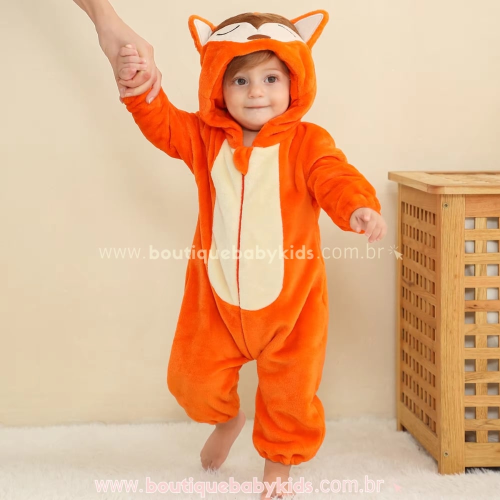 Macacão Bebê Bichinho Fantasia Raposa Laranja - Boutique Baby Kids