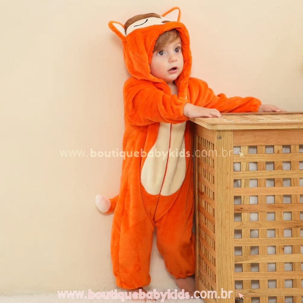 Macacão Bebê Bichinho Fantasia Raposa Laranja - Boutique Baby Kids