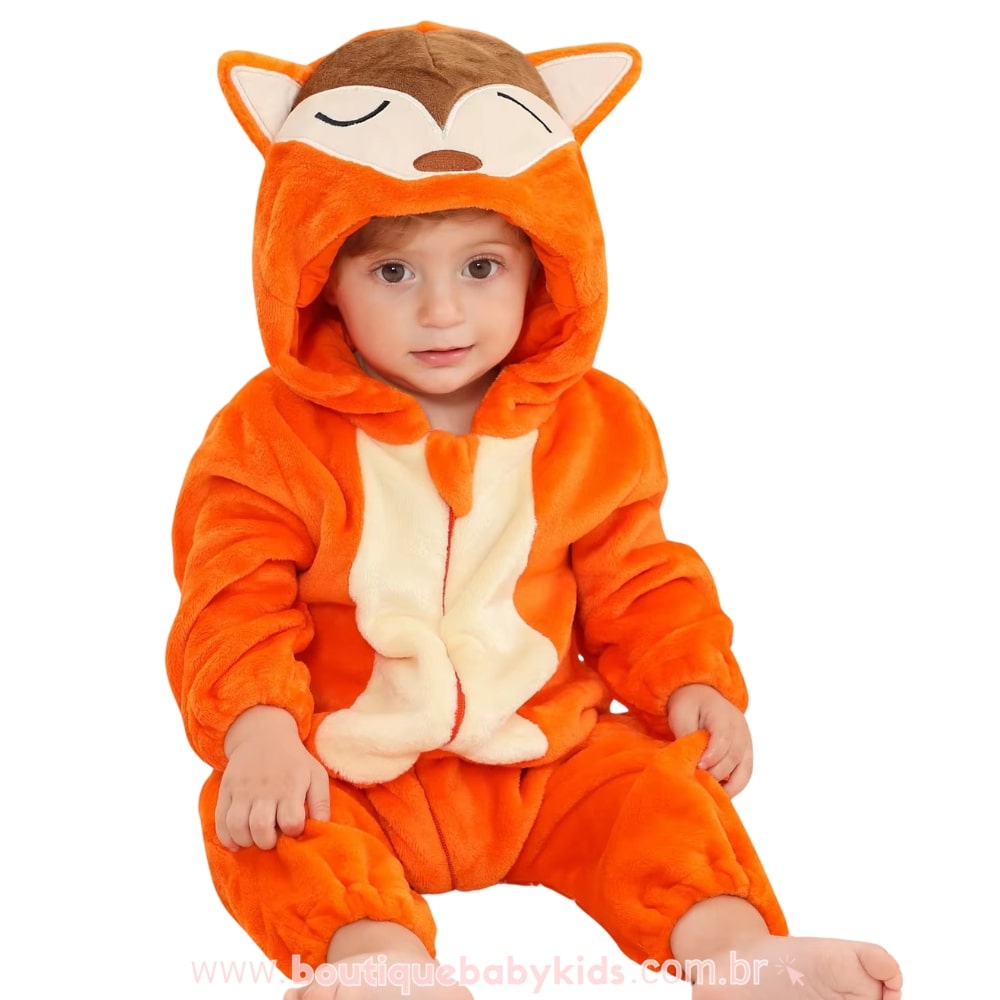 Macacão Bebê Bichinho Fantasia Raposa Laranja - Boutique Baby Kids