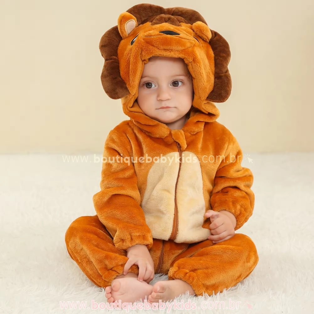 Macacão Bebê Fantasia Bichinho Leãozinho -  Boutique Baby Kids