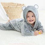 Macacão Bebê Ursinho Pelúcia com Capuz Cinza - Boutique Baby Kids 