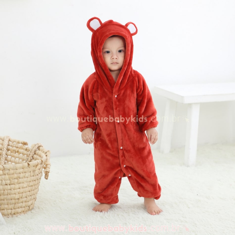 Macacão Bebê Ursinho Pelúcia com Capuz Vermelho - Boutique Baby Kids 