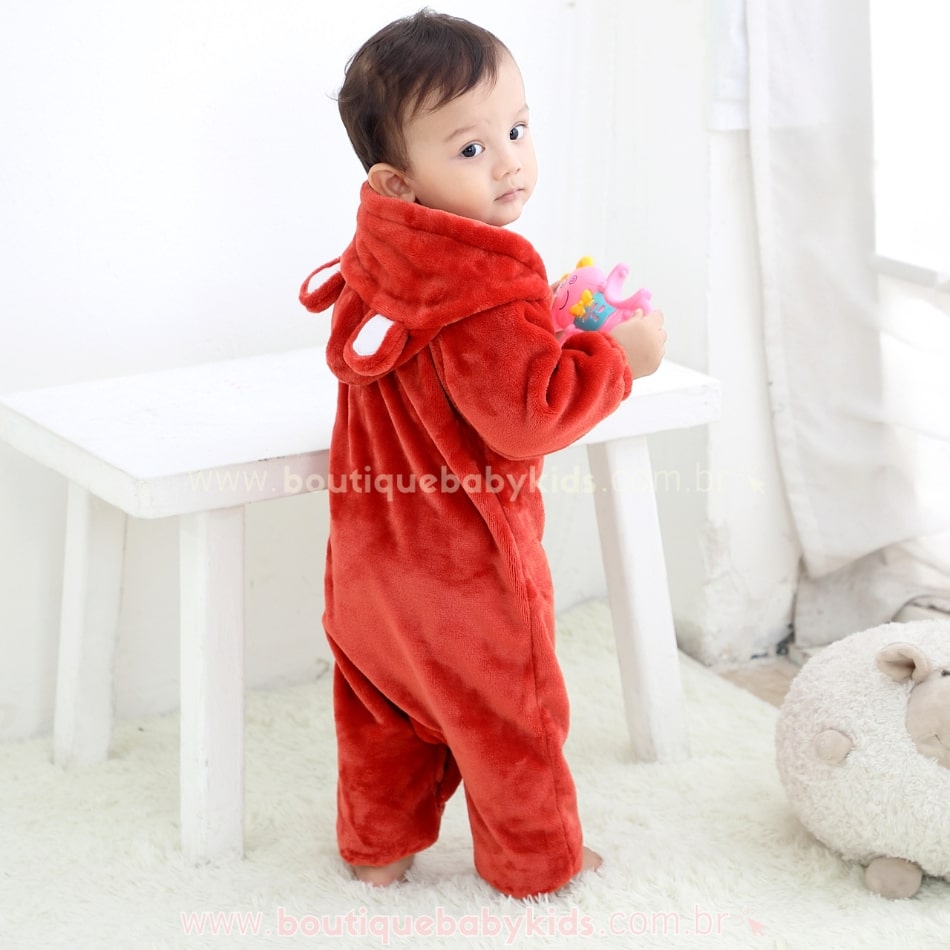 Macacão Bebê Ursinho Pelúcia com Capuz Vermelho - Boutique Baby Kids 