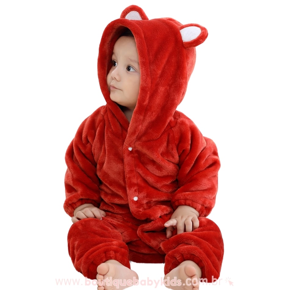 Macacão Bebê Ursinho Pelúcia com Capuz Vermelho - Boutique Baby Kids 