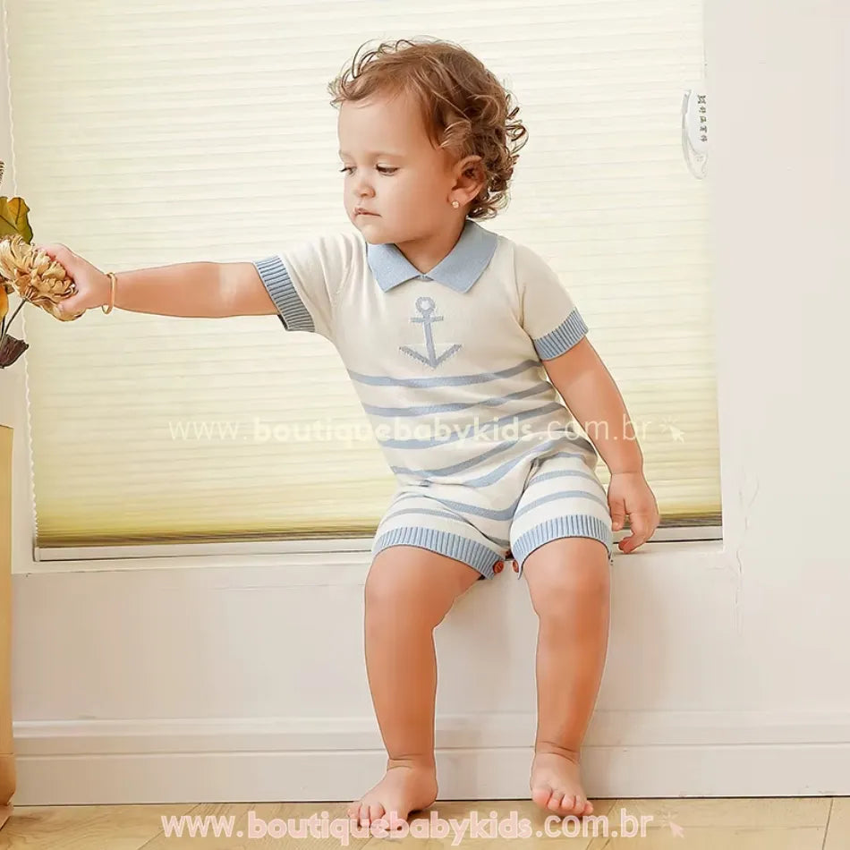 Macaquinho Bebê Tricot Âncora Azul Marinheiro - Boutique Baby Kids