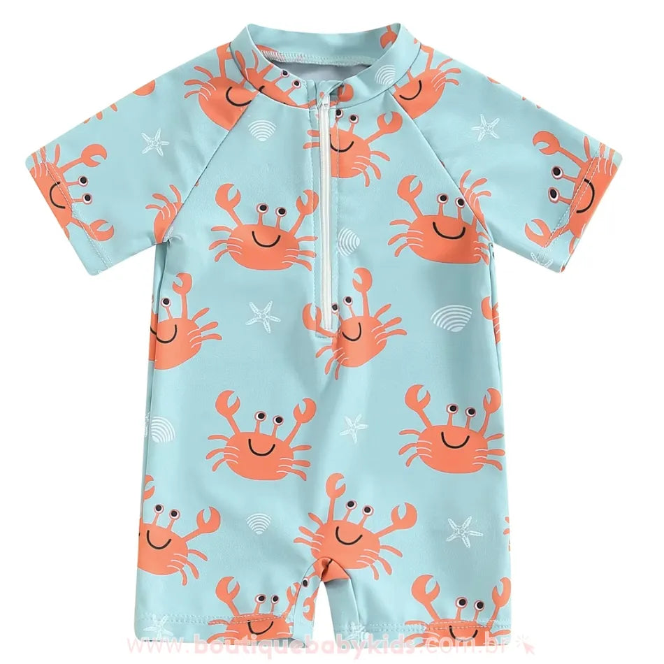 Macaquinho de Praia Bebê Estampa Caranguejos Azul - Boutique Baby Kids