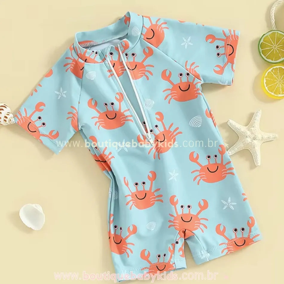 Macaquinho de Praia Bebê Estampa Caranguejos Azul - Boutique Baby Kids