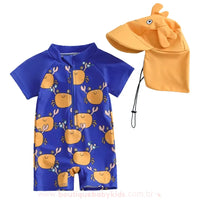 Macaquinho de Praia Bebê Caranguejo Aventureiro com Chapéu - Boutique Baby Kids