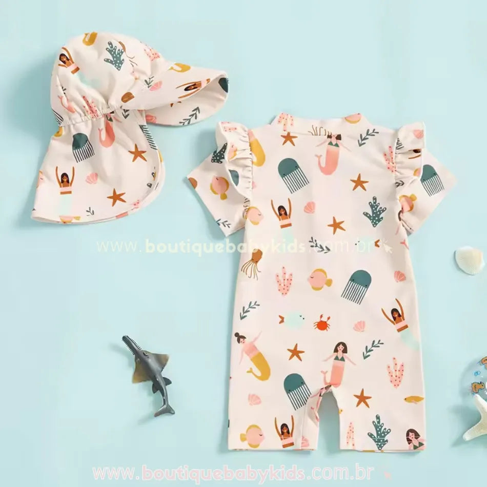 Macaquinho de Praia Sereia Sonhadora com Chapéu