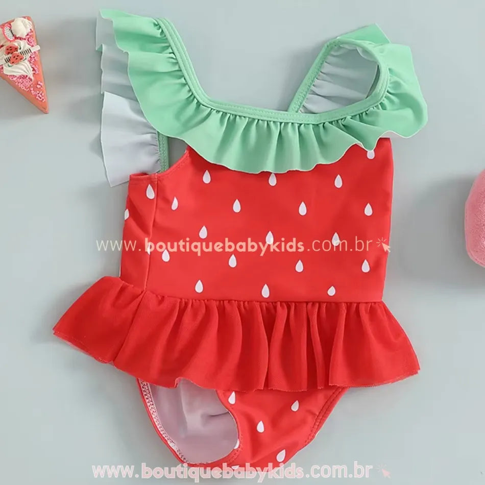 Maiô Bebê Estampa Moranguinho com Tule - Boutique Baby Kids