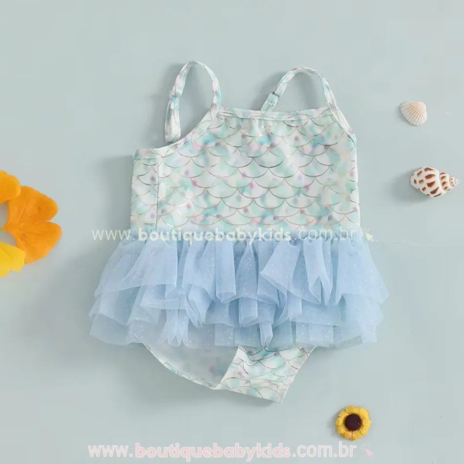 Maiô Bebê Temático Pequena Sereia com Saia Tule - Boutique Baby Kids