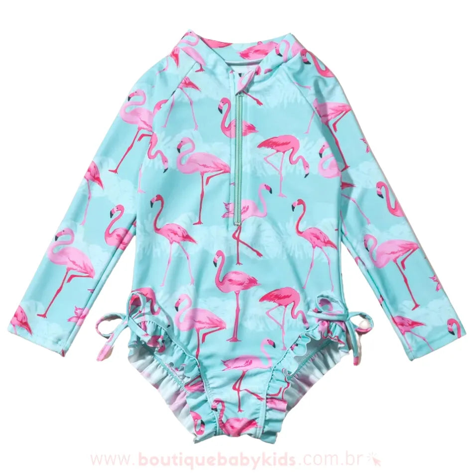 Maiô Infantil Estampa de Flamingos