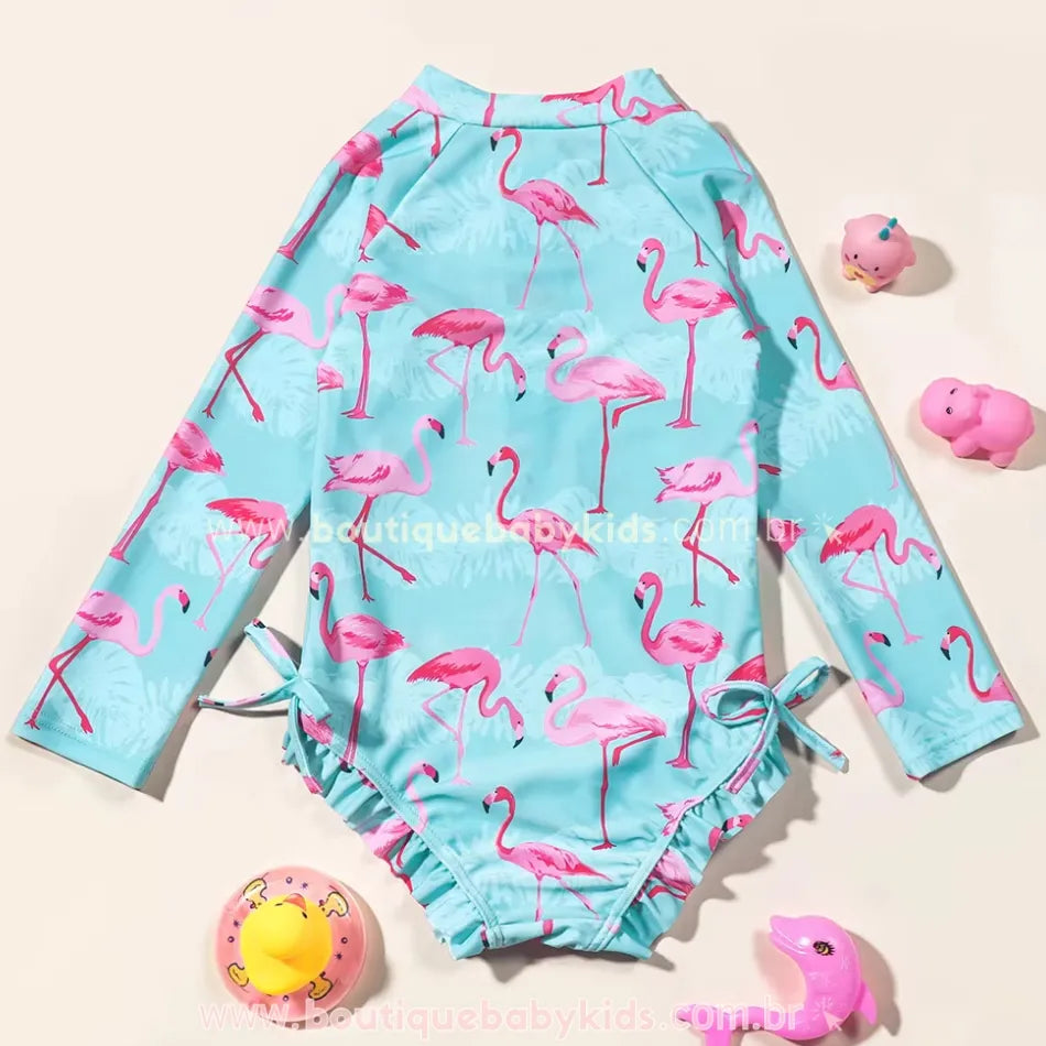 Maiô Infantil Estampa de Flamingos