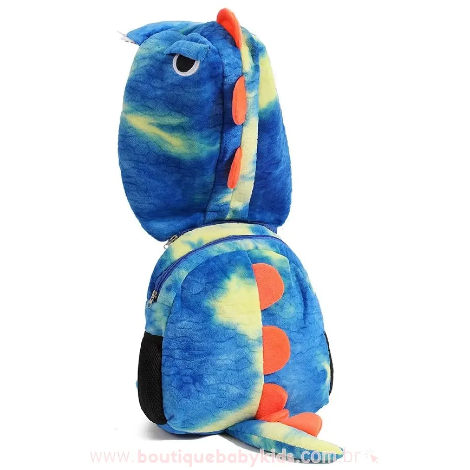 Mochila Infantil Dino com Capuz Removível Azul - Boutique Baby Kids