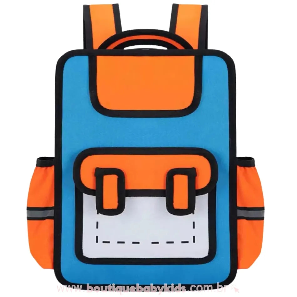 Mochila Infantil Escolar Costas Divertida Cartoon 2D Azul - Boutique Baby Kids