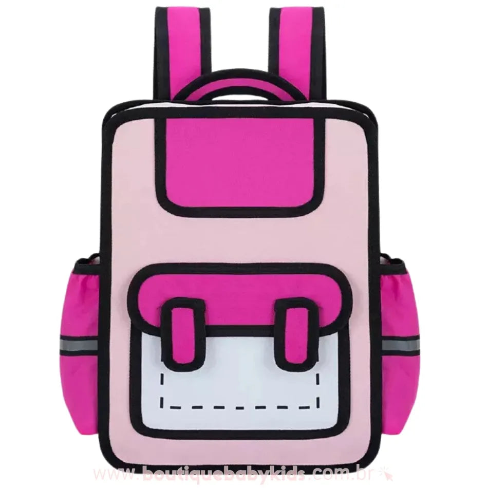 Mochila Infantil Escolar Costas Divertida Cartoon 2D Rosa - Boutique Baby Kids
