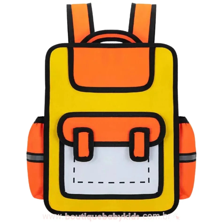 Mochila Infantil Escolar Costas Divertida Cartoon 2D Amarela - Boutique Baby Kids