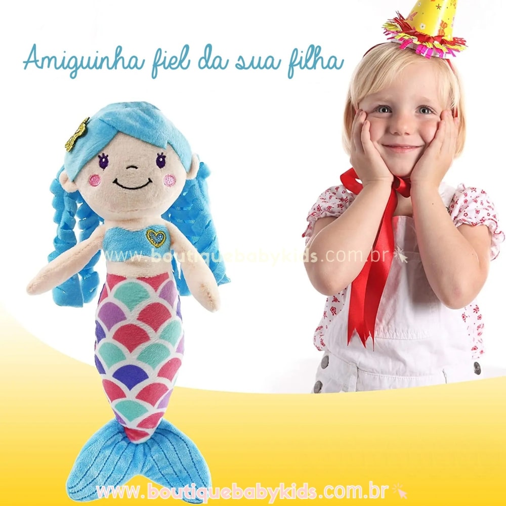 Pelúcia Pequena Sereia Azul 30 cm - Boutique Baby Kids