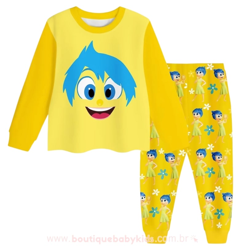 Pijama Infantil Longo Emoções Divertida Mente Amarelo Alegria - Boutique Baby Kids 