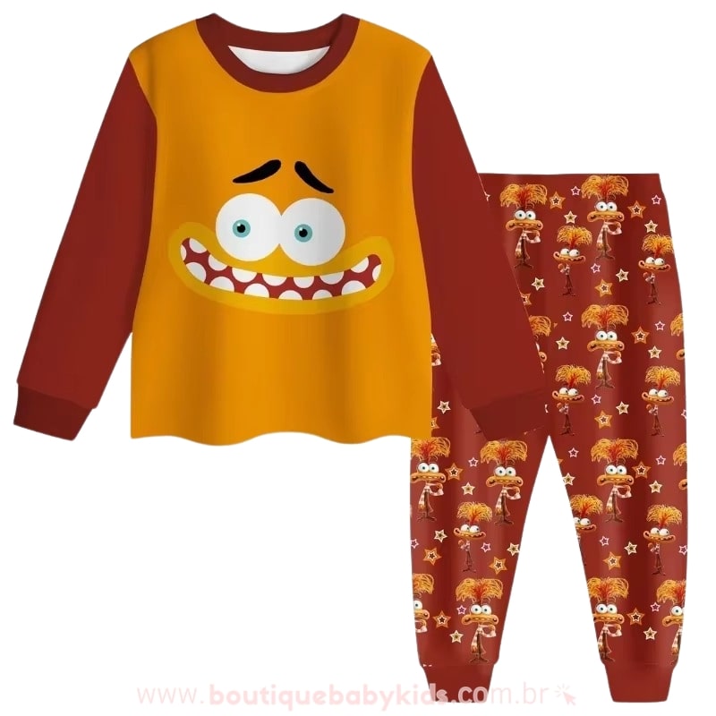 Pijama Infantil Longo Emoções Divertida Mente Laranja Ansiedade - Boutique Baby Kids 