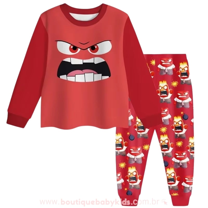 Pijama Infantil Longo Emoções Divertida Mente Raiva Vermelho - Boutique Baby Kids 