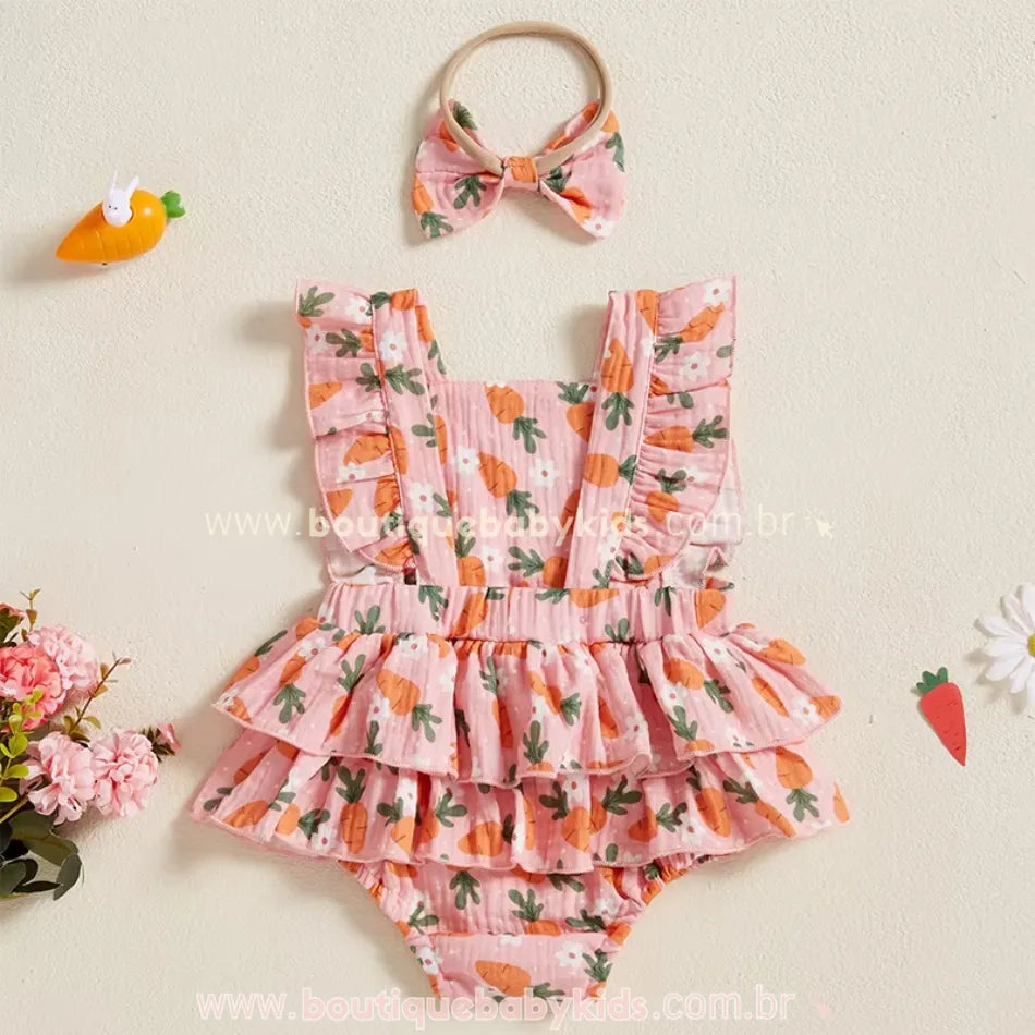 Romper Body Bebê Páscoa Estampa Cenourinhas com Faixa - Boutique Baby Kids