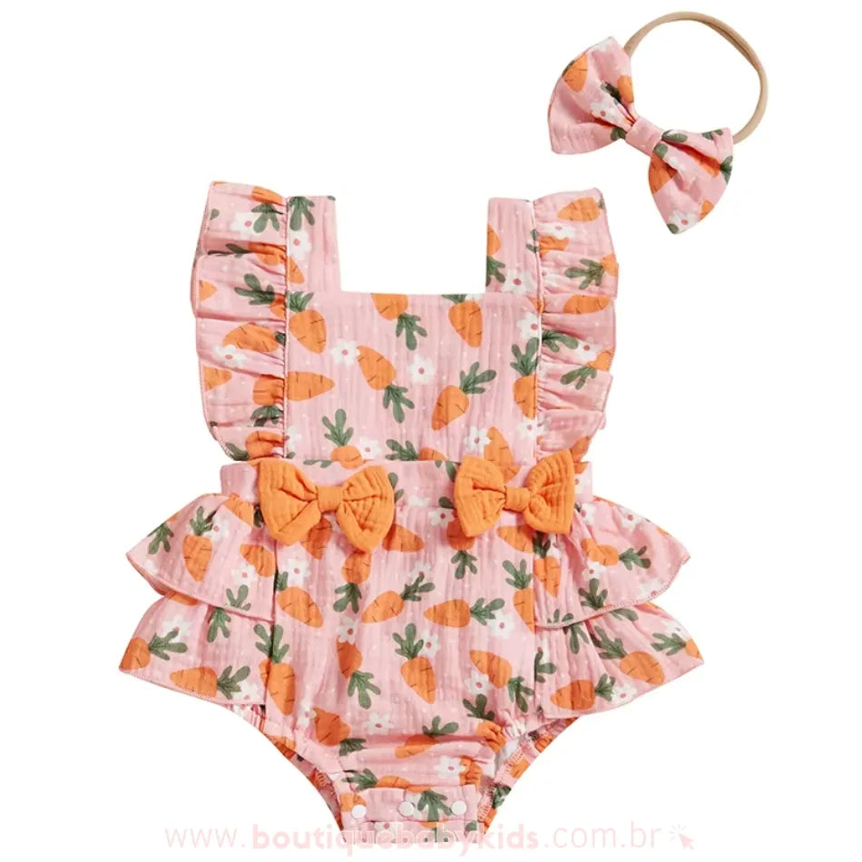 Romper Bebê Páscoa Estampa Cenourinhas com Faixa - Boutique Baby Kids